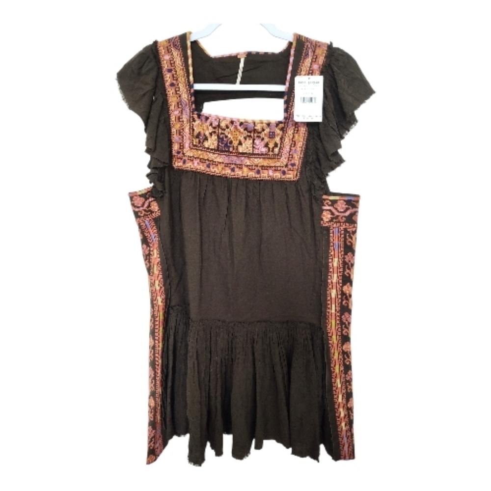 NWT Free People Bitter Oli Mini Dress with Pink Embroidery, XS